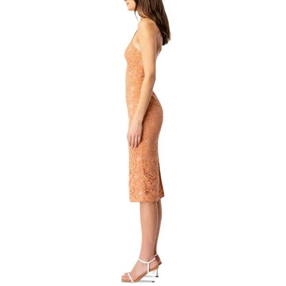 Bardot Riveria Lace Corset Bodycon Halter Dress In Rust Orange/Peach Size 8 - Picture 4 of 11